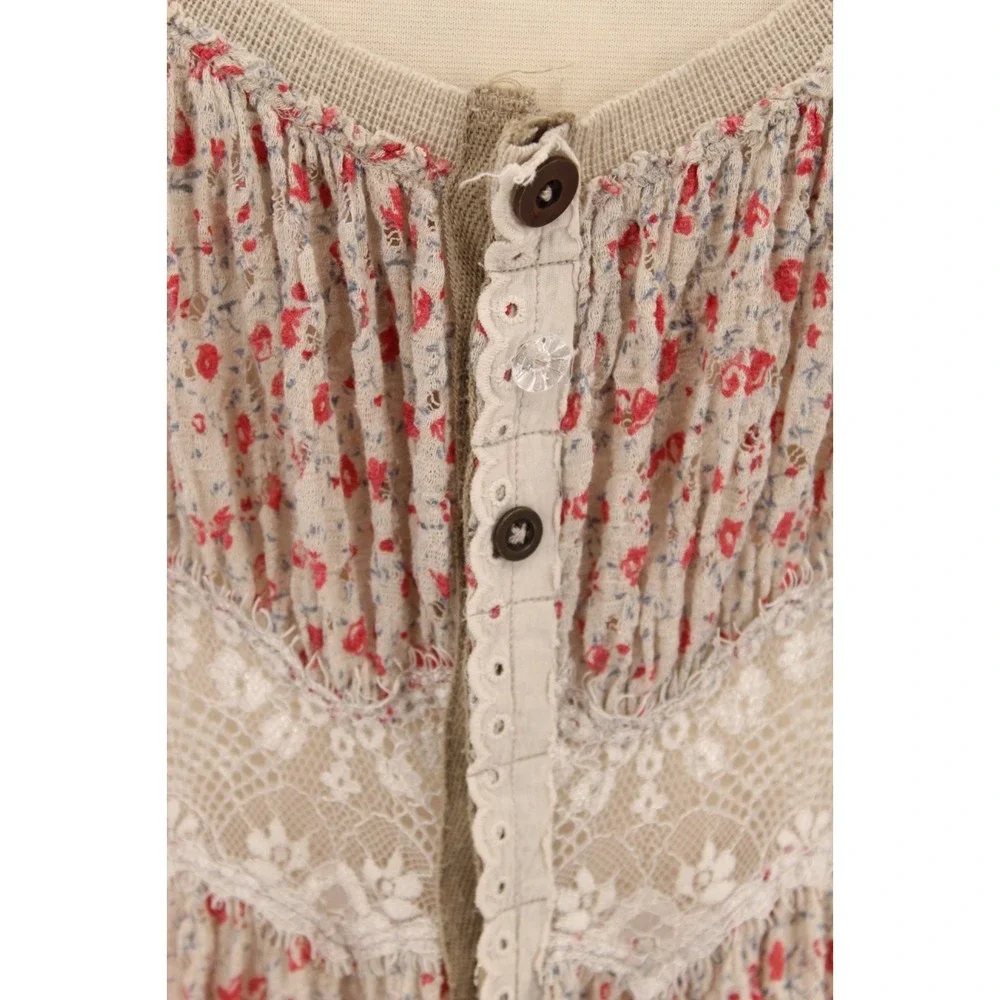 Free People Tunic Small Lace Knit snap‎ up long sleeve boho grunge Cottagecore
